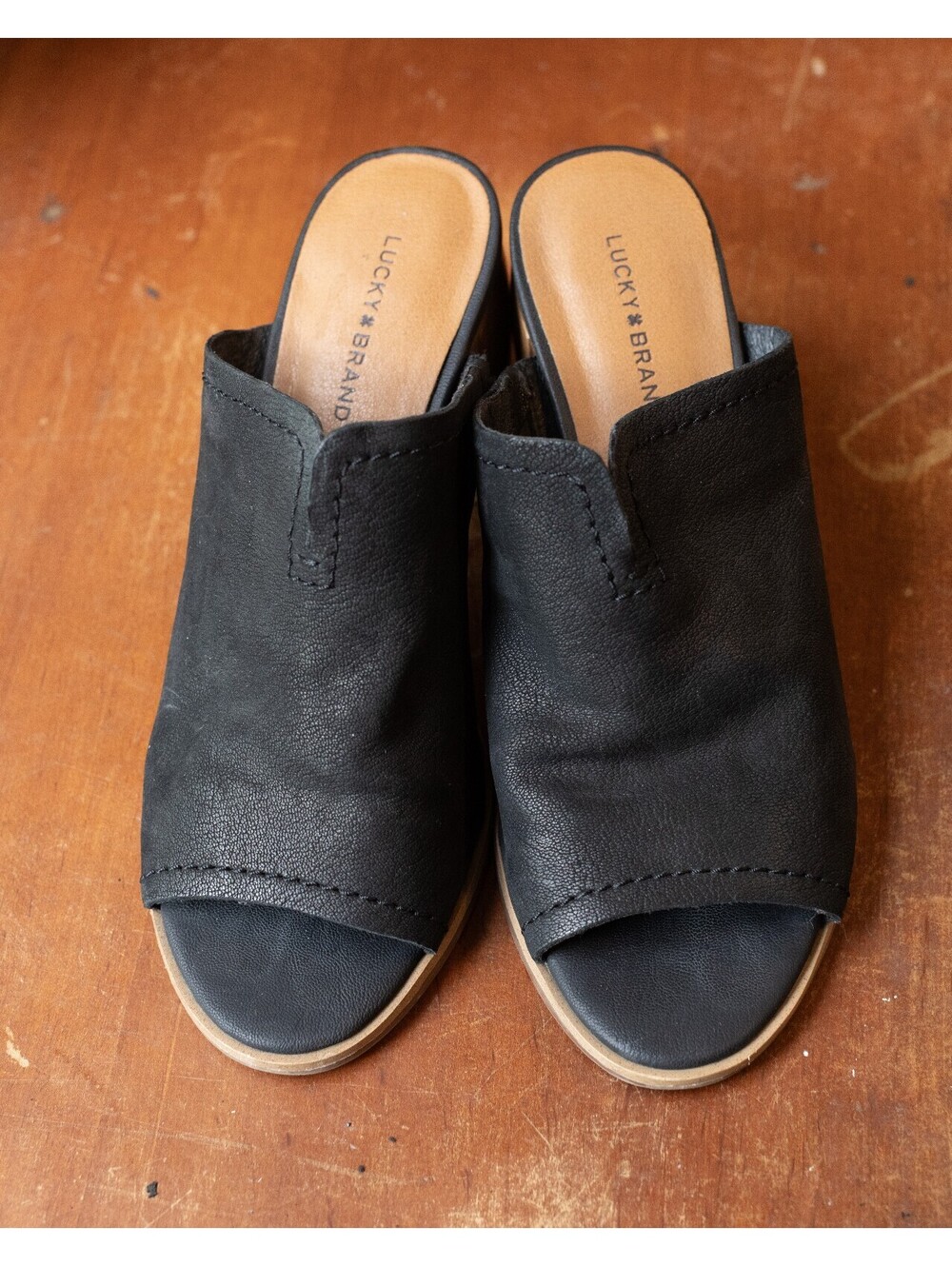 Lucky Brand Women's Black Open Toe Mule Heels Size 8